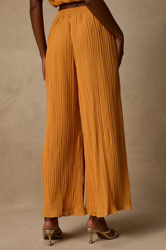 Nikaia Light Orange Plisse Wide-Leg Pants