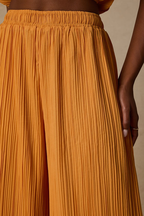 Nikaia Light Orange Plisse Wide-Leg Pants