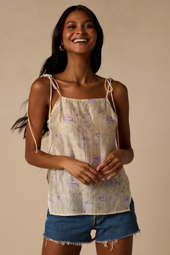 Avalon Cream Floral Tie-Strap Tank Top