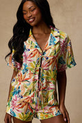 Talise Ivory Multi Tropical Print Tie-Front Collared Top