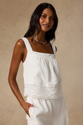 Parisa White Cotton Crochet Lace Tank Top