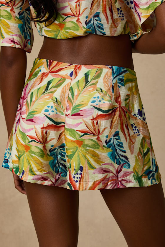 Talise Ivory Multi Tropical Print High-Rise Shorts