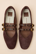 Ardene Mahogany Suede Leather Buckle Ballet Flats