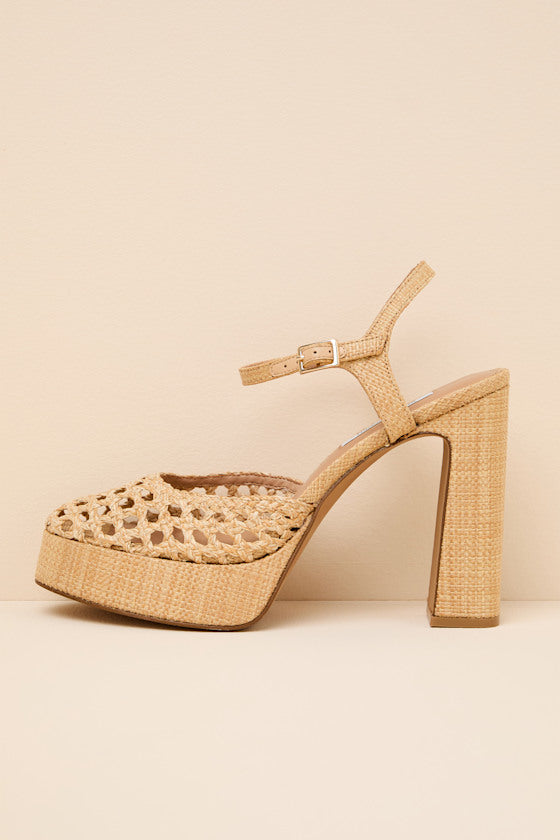 Lexie Natural Raffia Ankle Strap Platform Heels