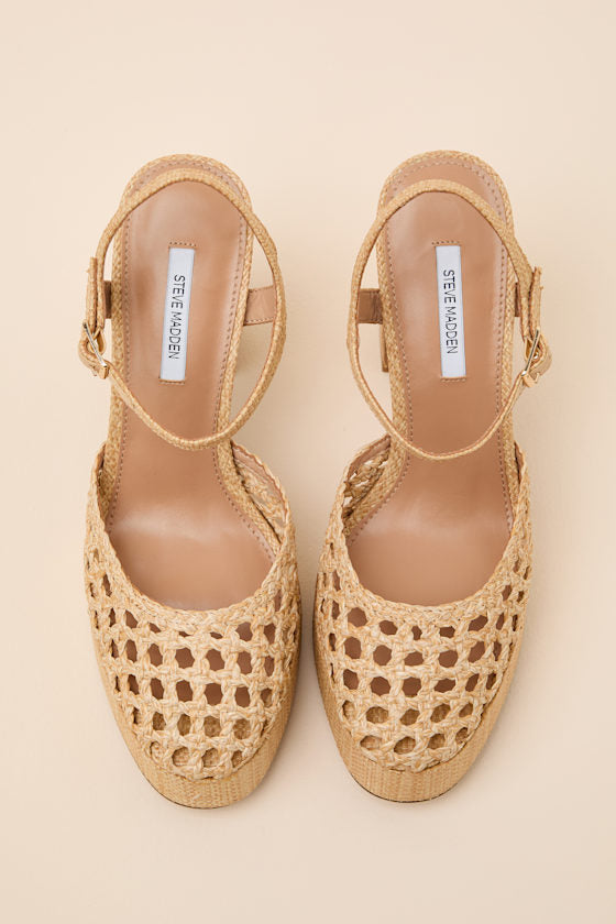 Lexie Natural Raffia Ankle Strap Platform Heels
