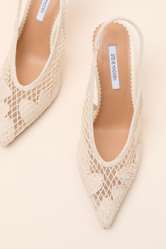 Andromeda Natural Crochet Pointed-Toe Slingback Pumps