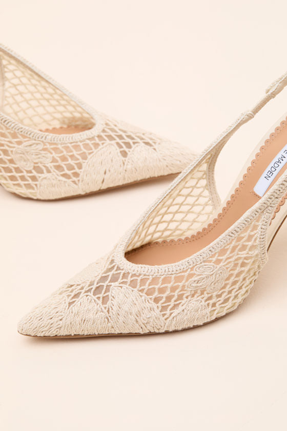 Andromeda Natural Crochet Pointed-Toe Slingback Pumps
