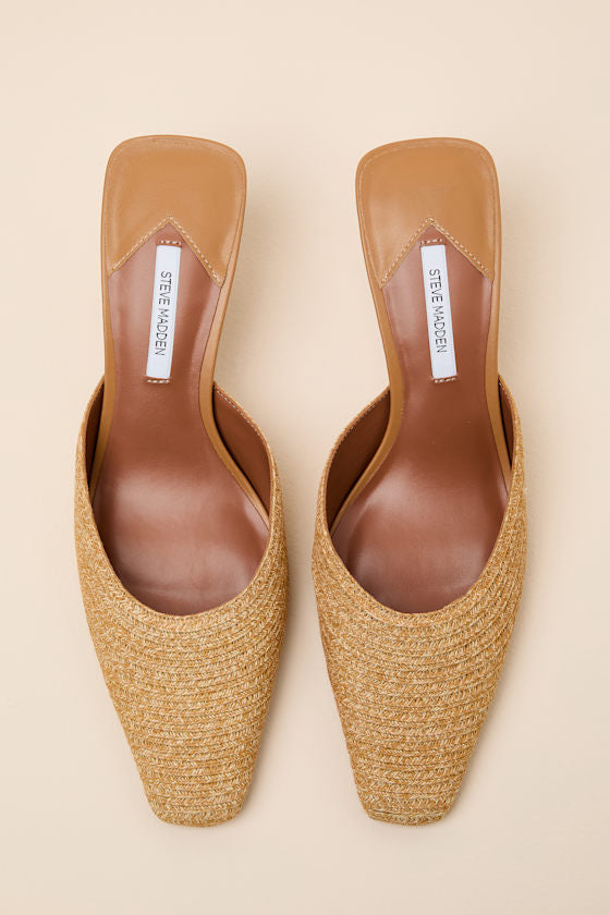 Alyse Natural Raffia Pointed-Toe Mule Pumps