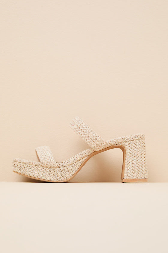 Echo Natural Raffia Platform High Heel Slide Sandals