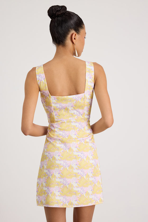Truly the Cutest White Multi Satin Square Neck Mini Dress