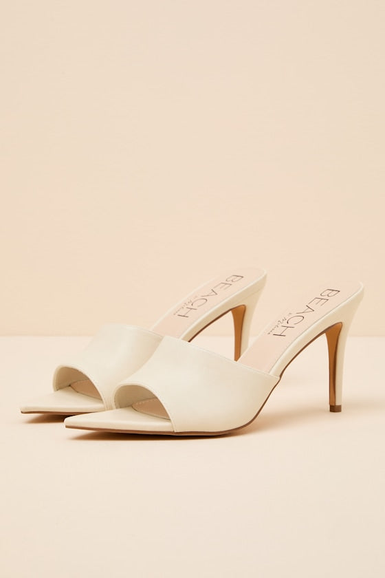 Jupiter Ivory Pointed-Toe High Heel Slide Sandals