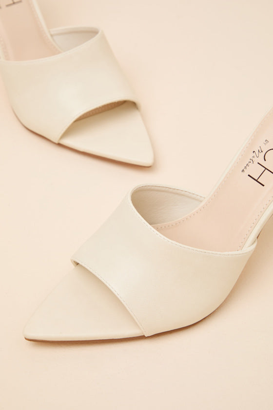 Jupiter Ivory Pointed-Toe High Heel Slide Sandals