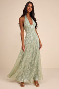Maira Sage Floral Burnout Halter Maxi Dress