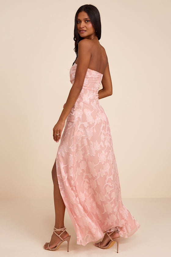 Joelle Blush Pink Floral Burnout Drop Waist Maxi Dress