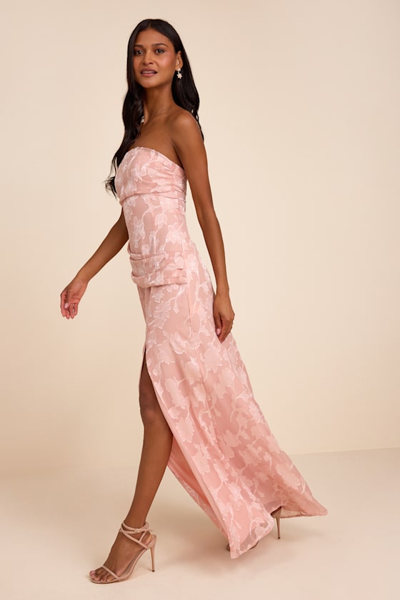 Joelle Blush Pink Floral Burnout Drop Waist Maxi Dress