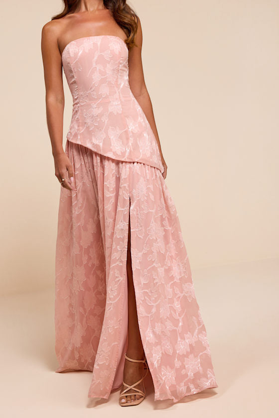 Allison Pink Floral Burnout Drop Waist Maxi Dress