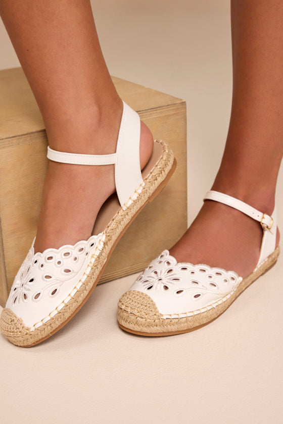Meeka White Ankle Strap Flatform Espadrilles