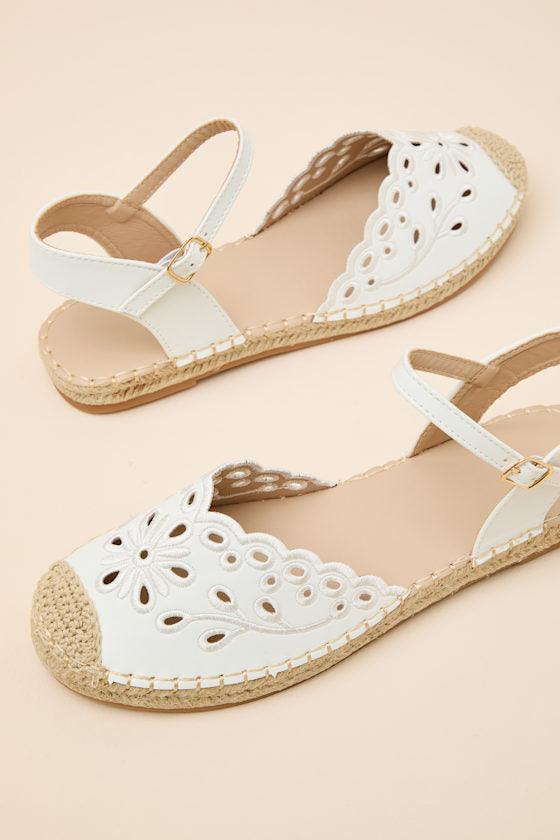 Meeka White Ankle Strap Flatform Espadrilles