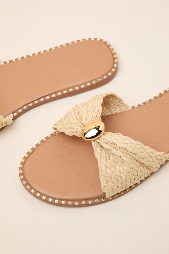 Robby Beige Raffia Slide Sandals