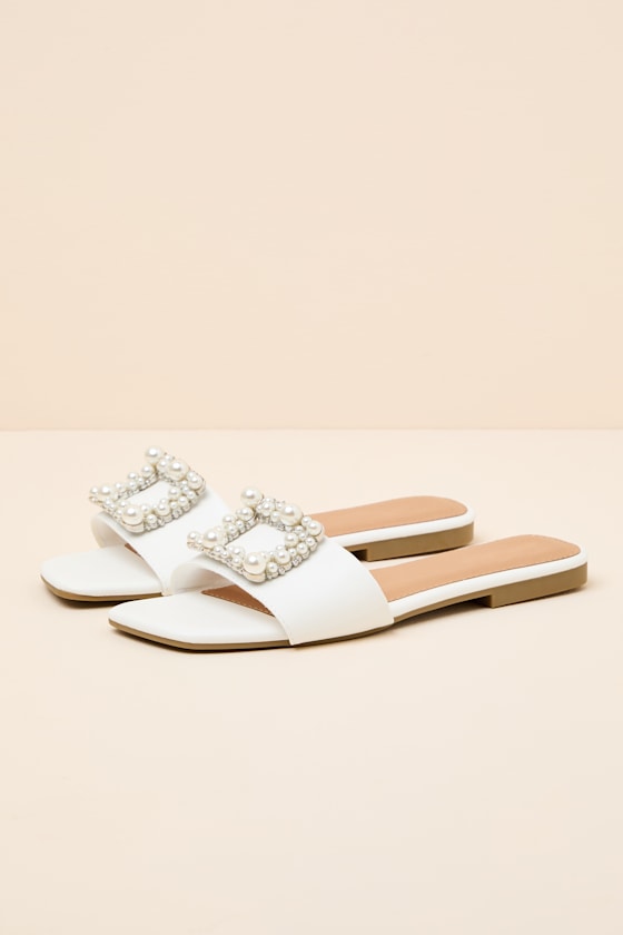 Lucinda White Pearl Slide Sandals