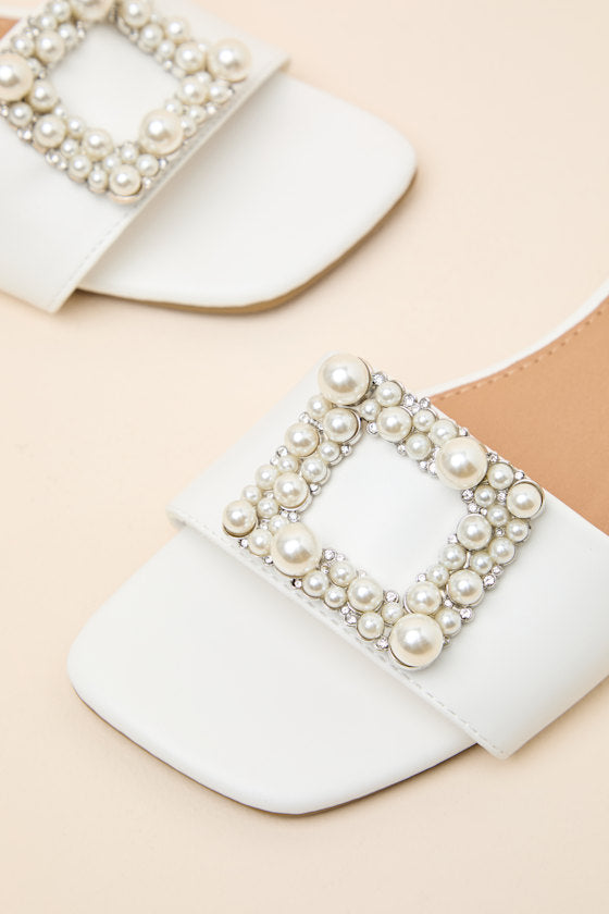 Lucinda White Pearl Slide Sandals