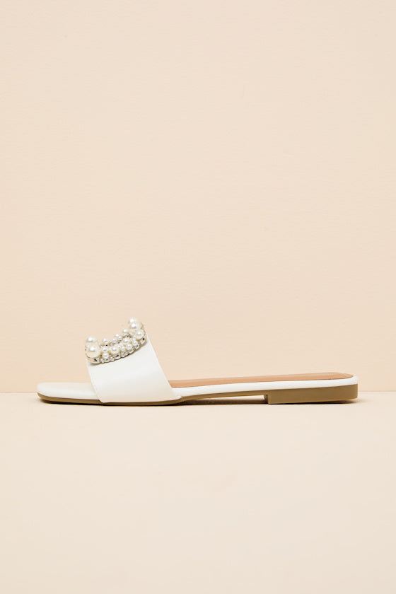 Lucinda White Pearl Slide Sandals