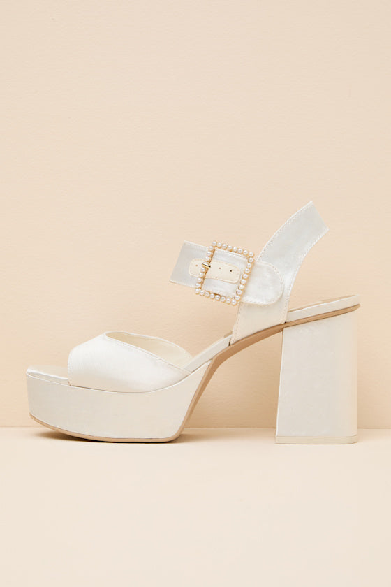 Bobby True White Satin Platform High Heel Sandals
