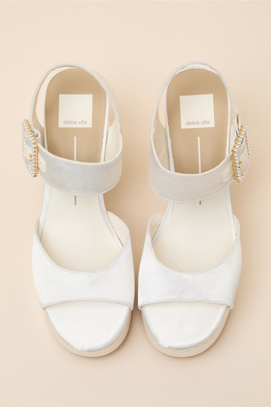 Bobby True White Satin Platform High Heel Sandals