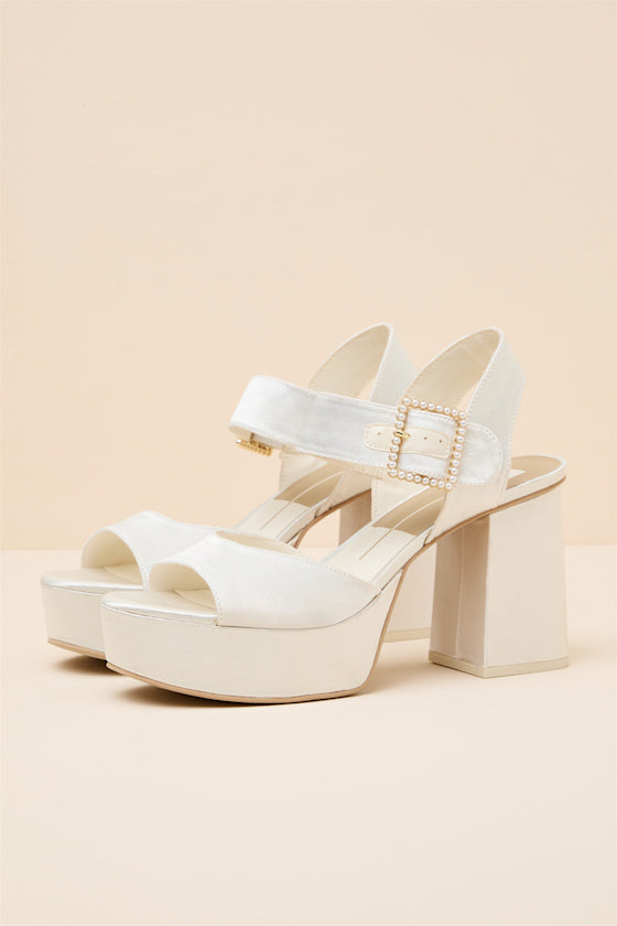 Bobby True White Satin Platform High Heel Sandals