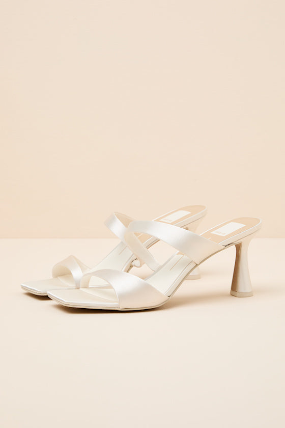 Icelyn Off White Satin High Heel Slide Sandals