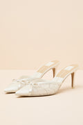 Emit Soft White Beaded Pointed-Toe Mule Pumps