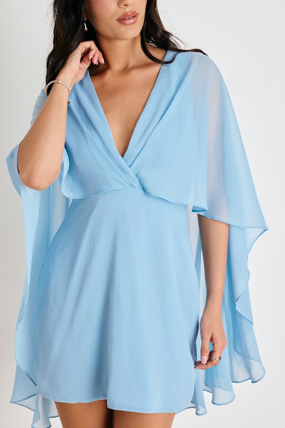 Jolia Light Blue Cape V-Neck Mini Dress