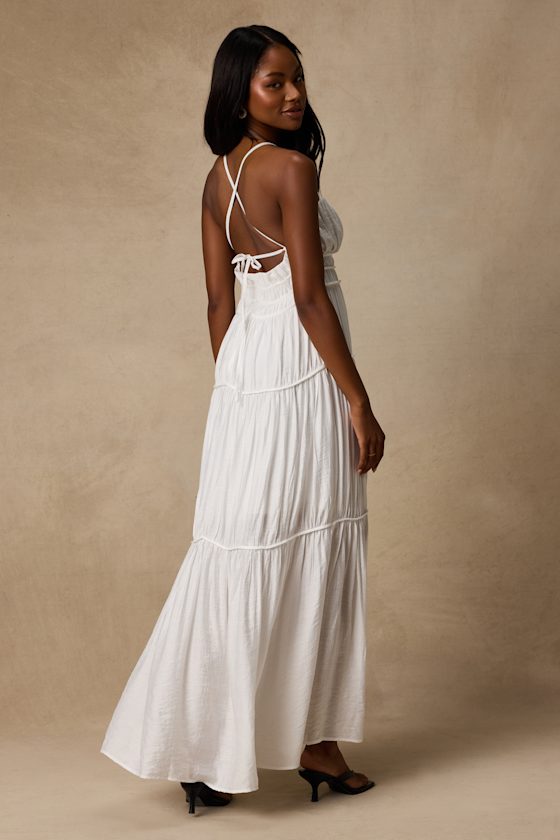 Devaney White Tie-Back Maxi Dress