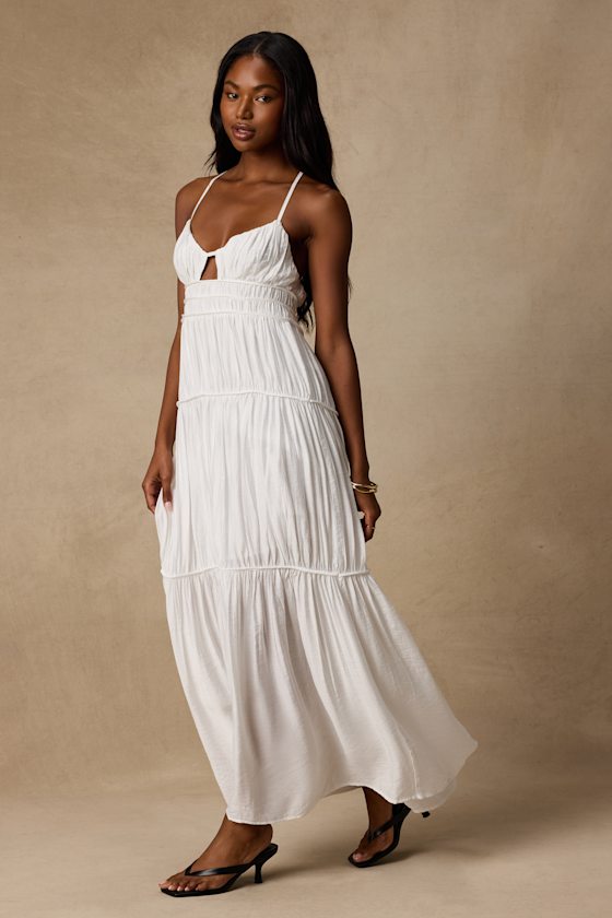 Devaney White Tie-Back Maxi Dress