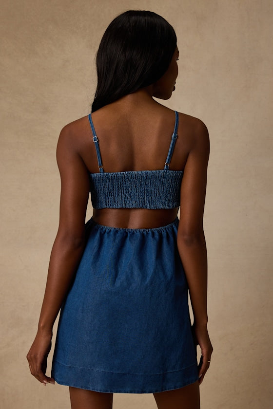 Laylie Medium Wash Smocked Mini Dress