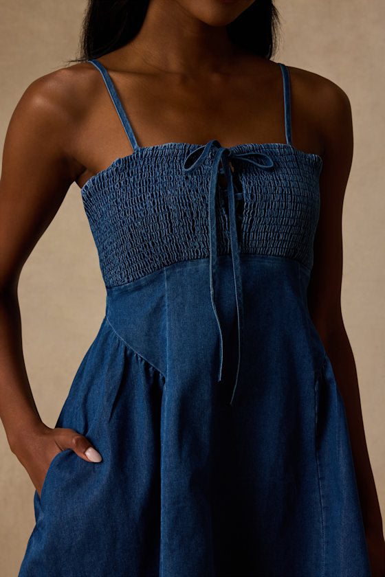 Laylie Medium Wash Smocked Mini Dress
