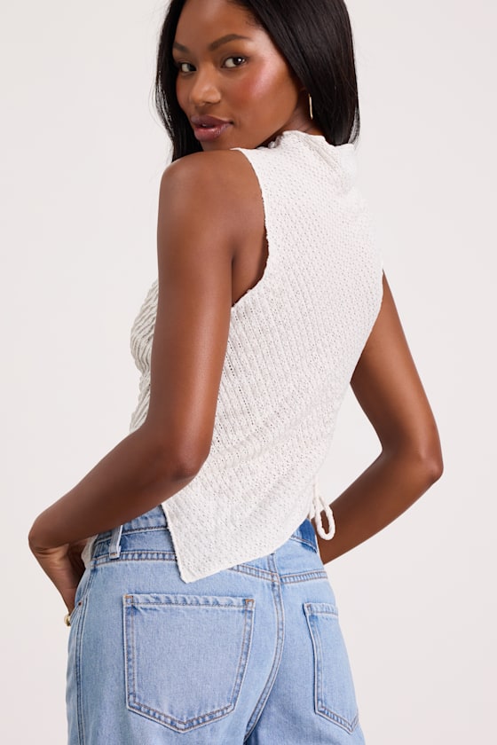 Kye White Crochet Lace Asymmetrical Tank Top