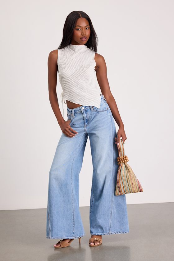 Kye White Crochet Lace Asymmetrical Tank Top
