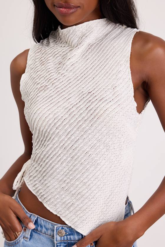 Kye White Crochet Lace Asymmetrical Tank Top