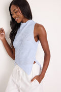 Kye Light Blue Crochet Lace Asymmetrical Tank Top