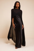 Cavana Black Satin Cape Maxi Dress