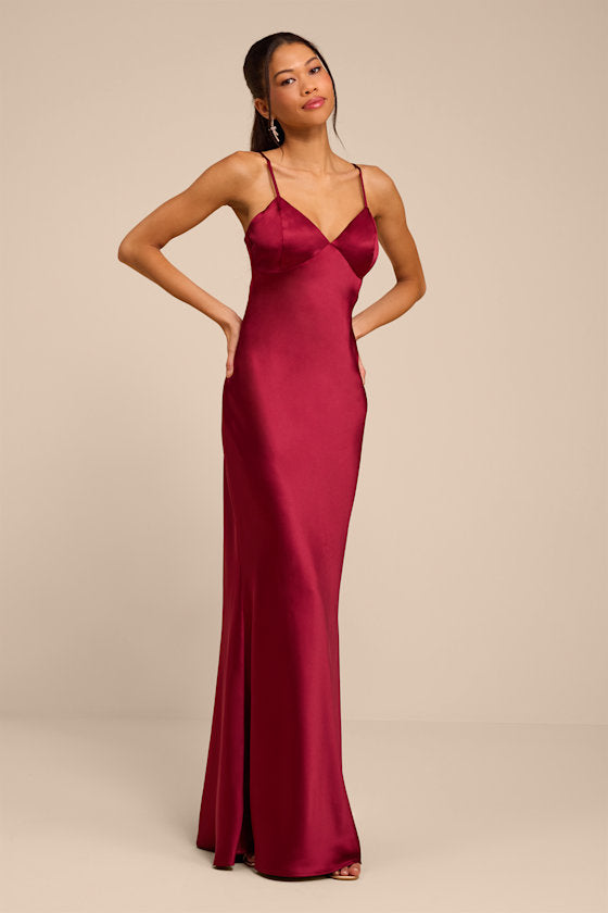 Cavana Burgundy Satin Cape Maxi Dress
