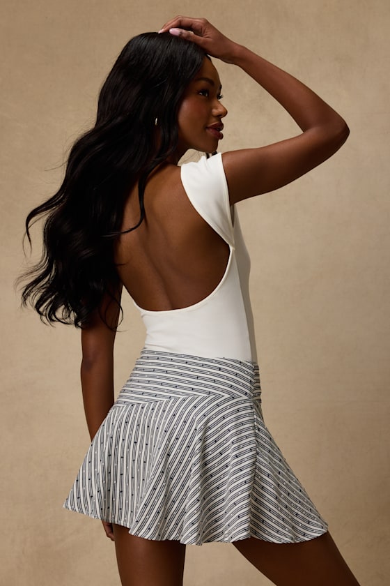 Paulette Ivory and Navy Striped Skater Mini Skirt
