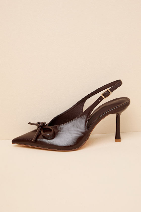 Avina Brown Pointed-Toe Slingback Pumps