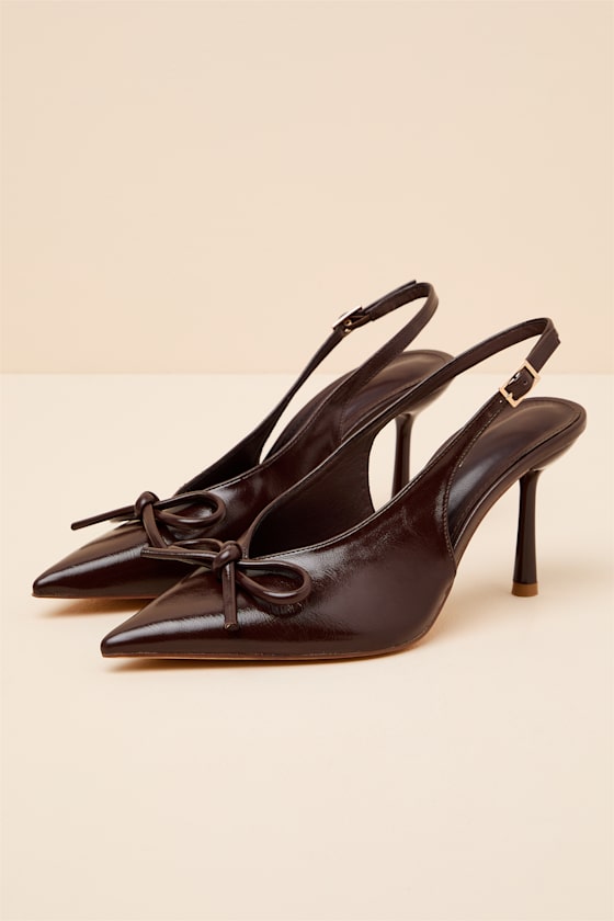 Avina Brown Pointed-Toe Slingback Pumps