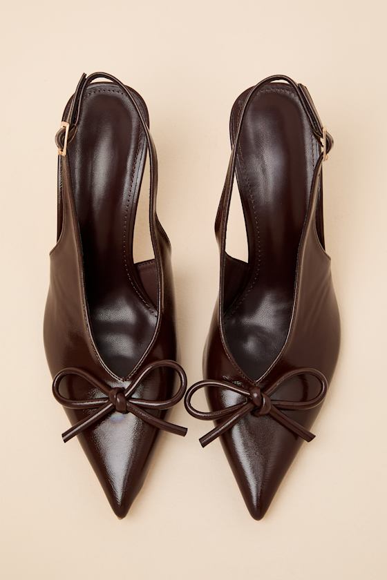 Avina Brown Pointed-Toe Slingback Pumps