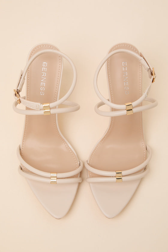 Baila Beige Ankle Strap High Heel Sandals