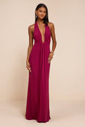 Dorena Berry Red Jersey Knit Halter Sash Maxi Dress