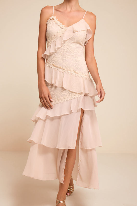 Shay Cream Tiered Lace Midi Dress
