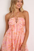 Kiele Pink Multi Abstract Lace-Up Mini Dress